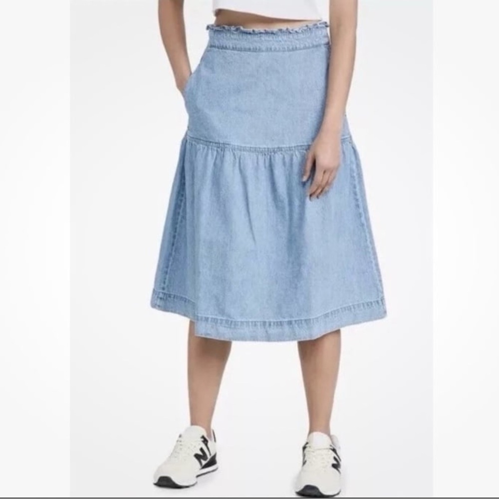 NWT Madewell 100% Cotton Pull On Denim Midi Skirt W/ Pockets Size XXL
